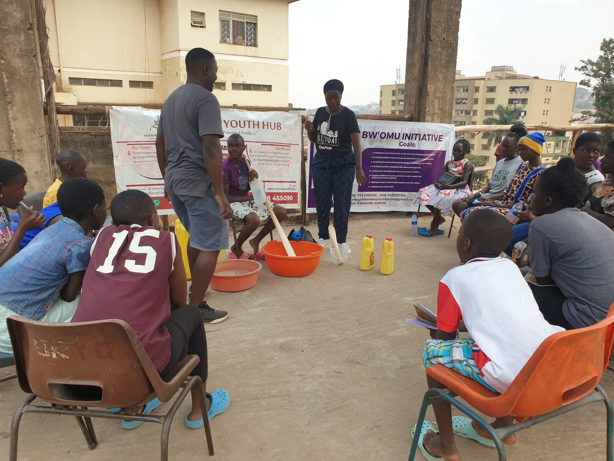 Children and youth gathered at a youth hub session